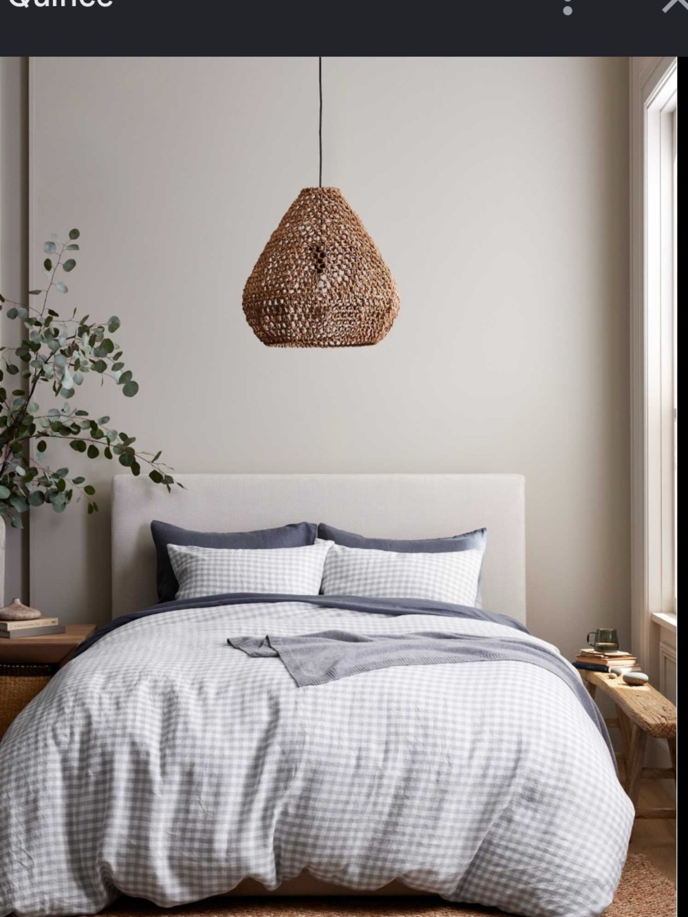 Quince Blue fog Gingham Linen duvet cover only, size king/cal king